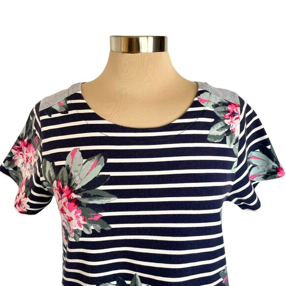 Joules Imelda Jersey Woven Mix Dress Blue Floral Stripe Size 10 Coastal Casual - Picture 4 of 12
